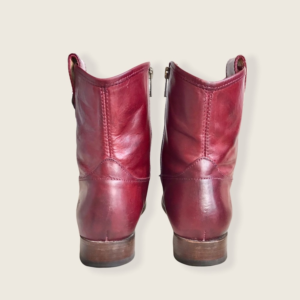 Frye Melissa Button Short Burgundy Italian Leather Pull On Casual Ankle Boots - Picture 11 of 16